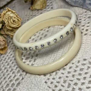Elegant Cream Bangle Set with Rhinestone Accents